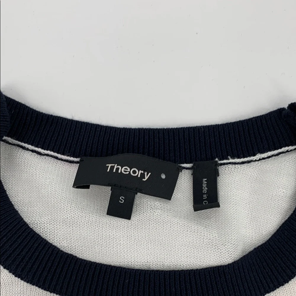 Theory Rainee P lightweight linen blend sweater black white stripe nubby Small